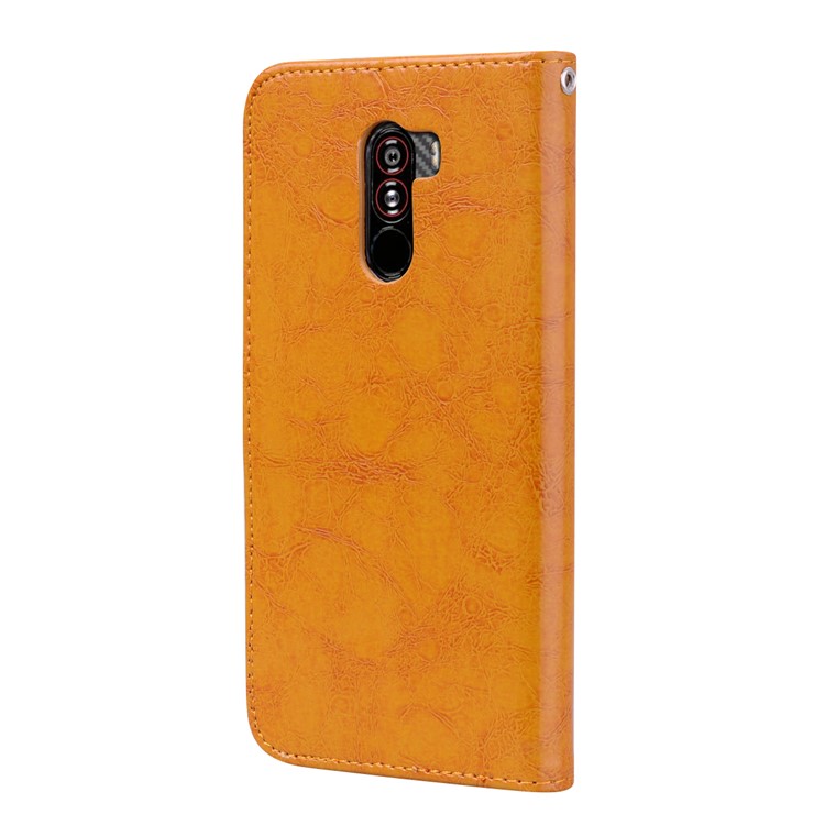 HAT PRINCE Oil Wax PU Leather Wallet Flip Cover for Xiaomi Pocophone F1 / Poco F1 (India) - Brown-3