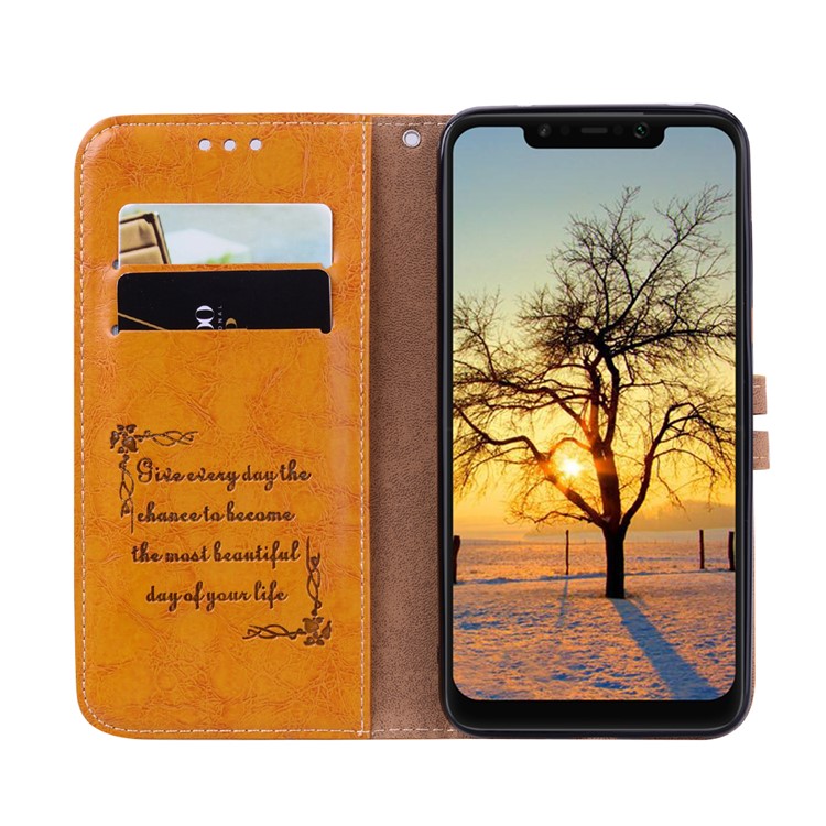 HAT PRINCE Oil Wax PU Leather Wallet Flip Cover for Xiaomi Pocophone F1 / Poco F1 (India) - Brown-5