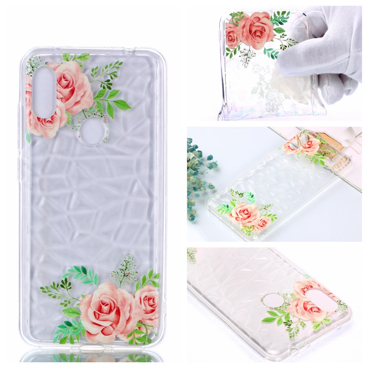For Xiaomi Redmi Note 6 Pro / Note 6 TPU Accessory Case / Embossed Flower / 3D Diamond Surface - Pink Flower-1