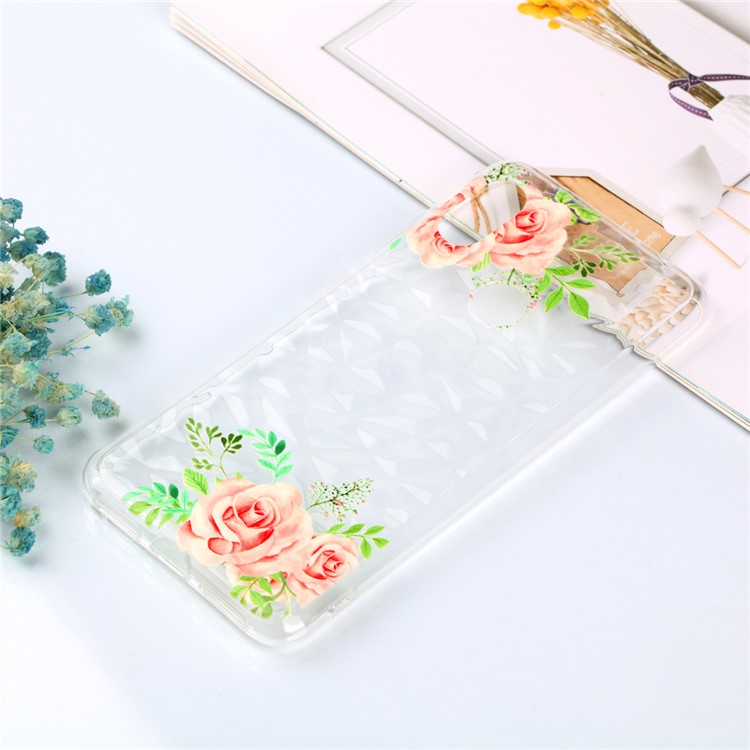 For Xiaomi Redmi Note 6 Pro / Note 6 TPU Accessory Case / Embossed Flower / 3D Diamond Surface - Pink Flower-10
