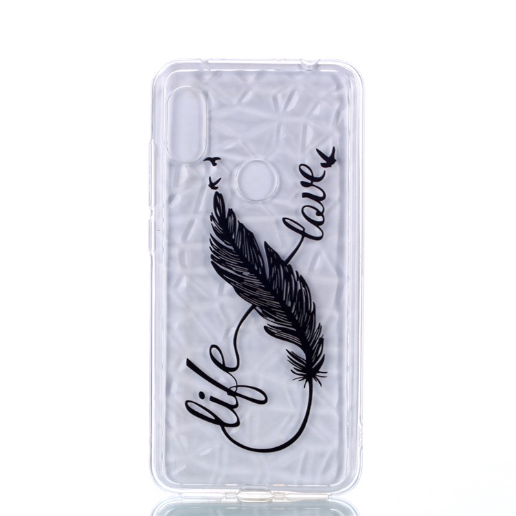 For Xiaomi Redmi Note 6 Pro / Note 6 TPU Phone Casing / Embossed Flower / 3D Diamond Surface - Feather-3