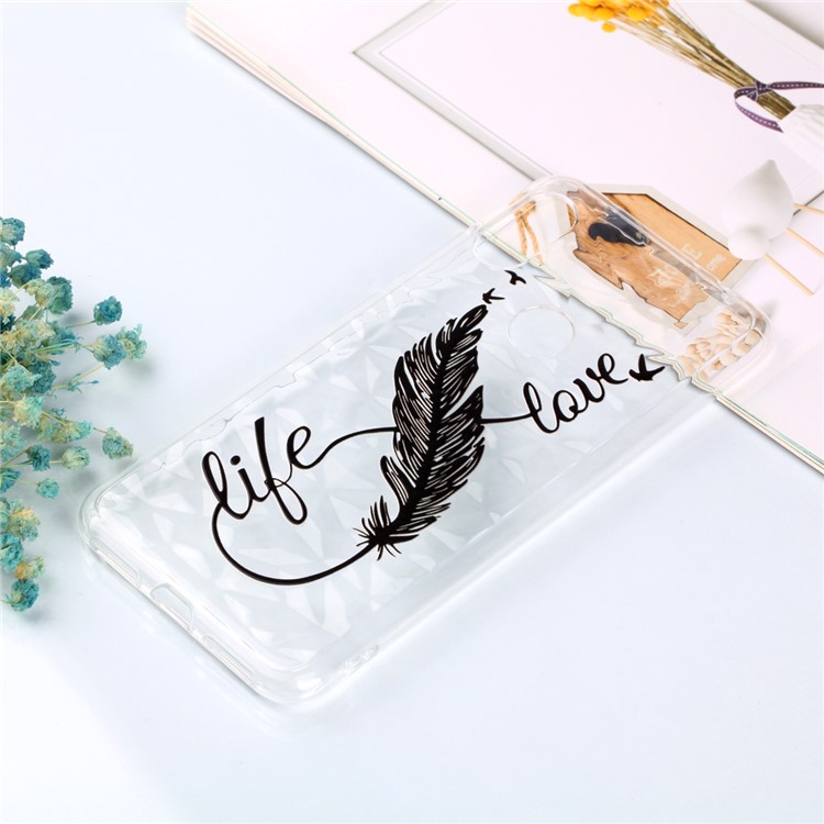 For Xiaomi Redmi Note 6 Pro / Note 6 TPU Phone Casing / Embossed Flower / 3D Diamond Surface - Feather-11