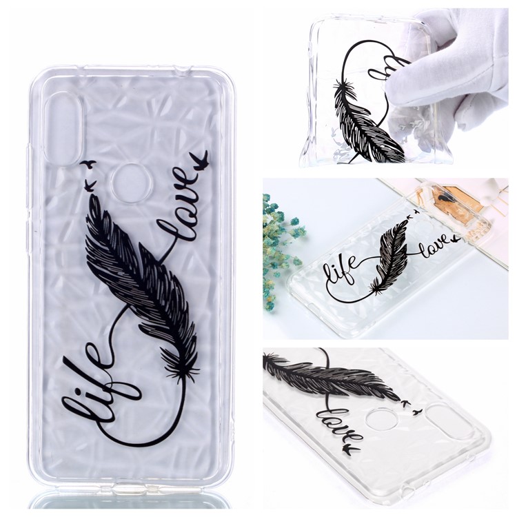 For Xiaomi Redmi Note 6 Pro / Note 6 TPU Phone Casing / Embossed Flower / 3D Diamond Surface - Feather-2