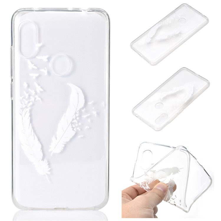 Embossed Pattern TPU Mobile Phone Cover for Xiaomi Redmi Note 6 Pro - White Feather and Bird-1