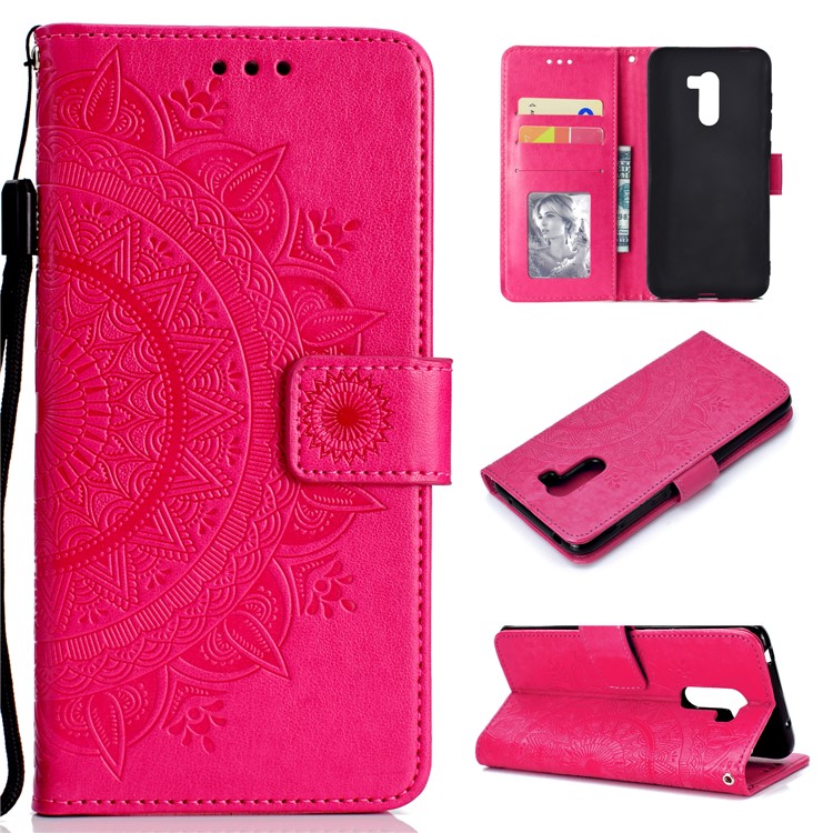 Imprinted Mandala Pattern Wallet Leather Mobile Cover for Xiaomi Pocophone F1 / Poco F1 (India) - Rose-1