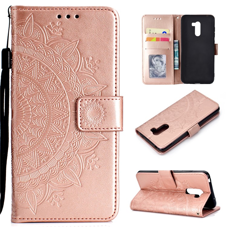 Imprinted Mandala Pattern Wallet Leather Mobile Shell for Xiaomi Pocophone F1 / Poco F1 (India) - Rose Gold-1