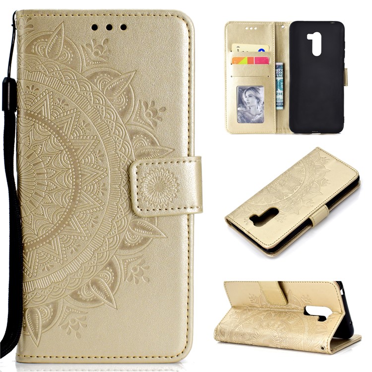 Imprinted Mandala Pattern Wallet Leather Mobile Case for Xiaomi Pocophone F1 / Poco F1 (India) - Gold-1