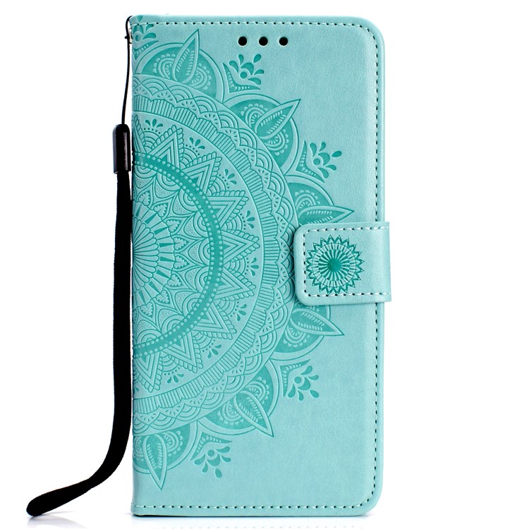 Imprinted Mandala Pattern Wallet Leather Mobile Casing for Xiaomi Pocophone F1 / Poco F1 (India) - Cyan-2