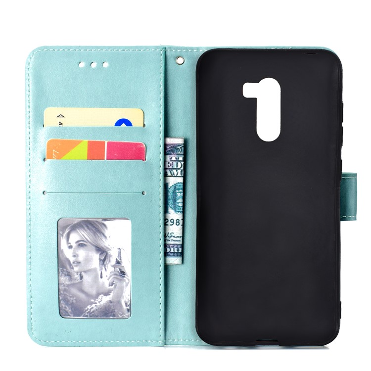 Imprinted Mandala Pattern Wallet Leather Mobile Casing for Xiaomi Pocophone F1 / Poco F1 (India) - Cyan-4