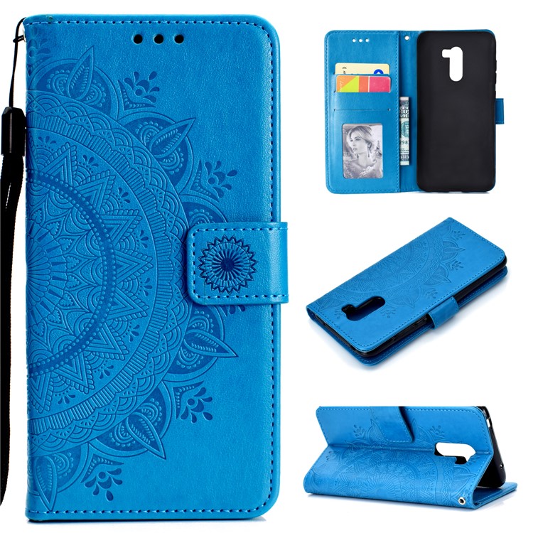 Imprinted Mandala Pattern Wallet Leather Cellphone Case for Xiaomi Pocophone F1 / Poco F1 (India) - Blue-1