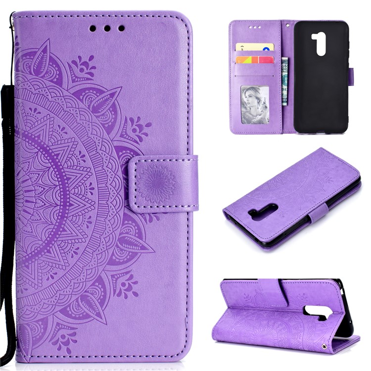 Imprinted Mandala Pattern Wallet Leather Flip Case for Xiaomi Pocophone F1 / Poco F1 (India) - Purple-1