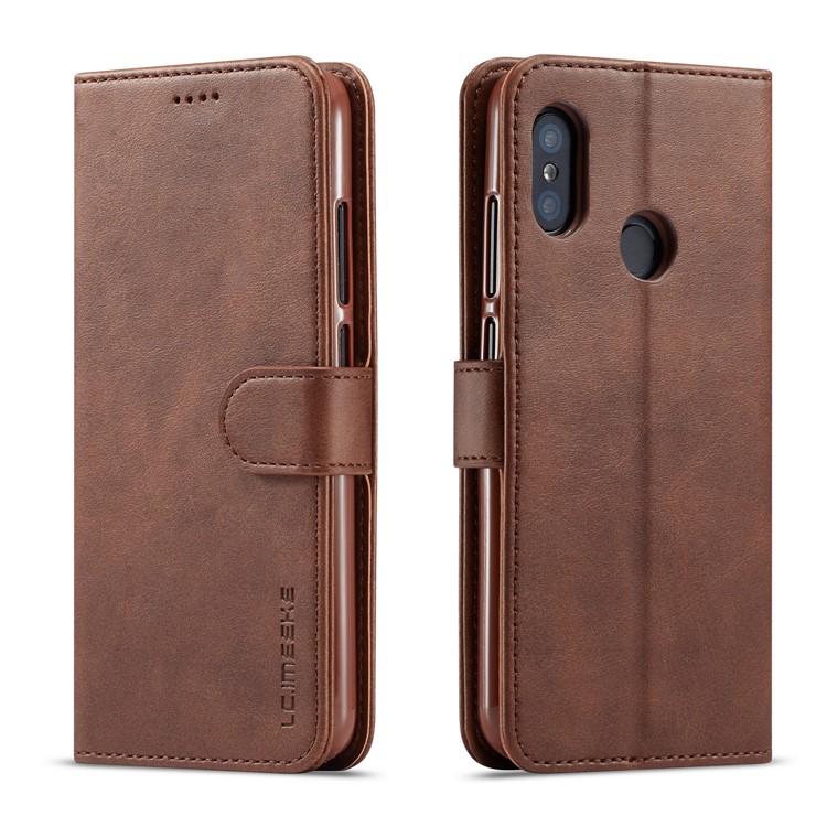 LC.IMEEKE Wallet Leather Stand Cell Phone Case for Xiaomi Redmi Note 6 Pro - Coffee-1