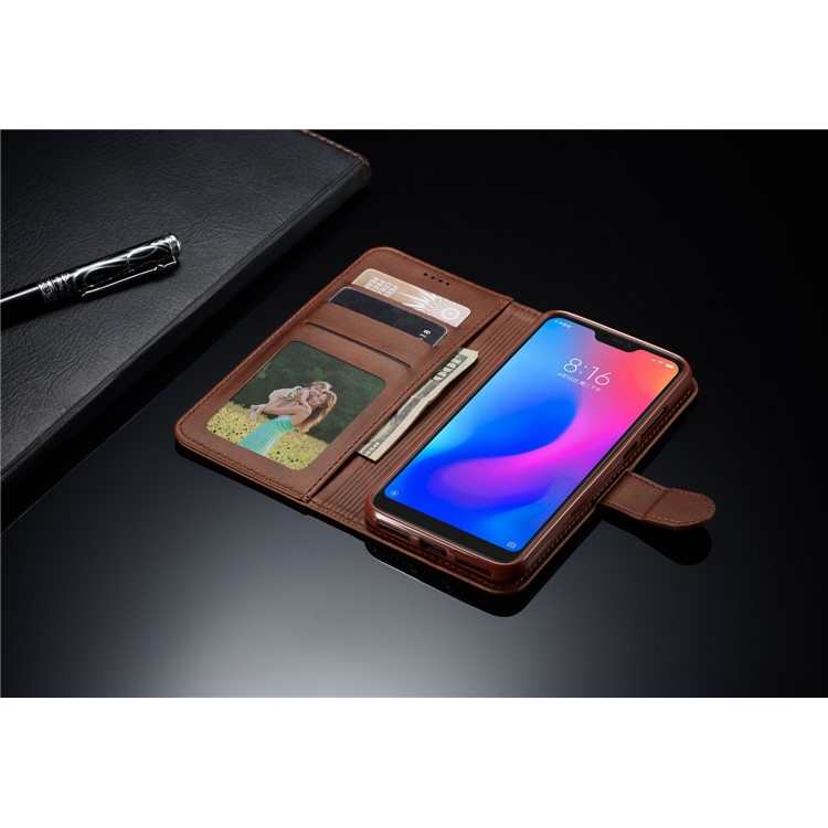 LC.IMEEKE Wallet Leather Stand Cell Phone Case for Xiaomi Redmi Note 6 Pro - Coffee-12