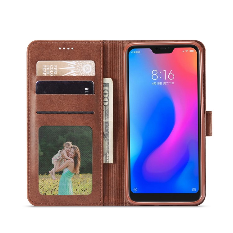 LC.IMEEKE Wallet Leather Stand Cell Phone Case for Xiaomi Redmi Note 6 Pro - Coffee-7