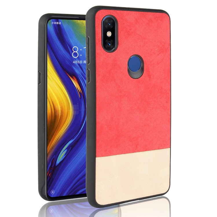 Bi-color Splicing PU Leather Coated PC + TPU Mobile Phone Shell for Xiaomi Mi Mix 3 - Red-1