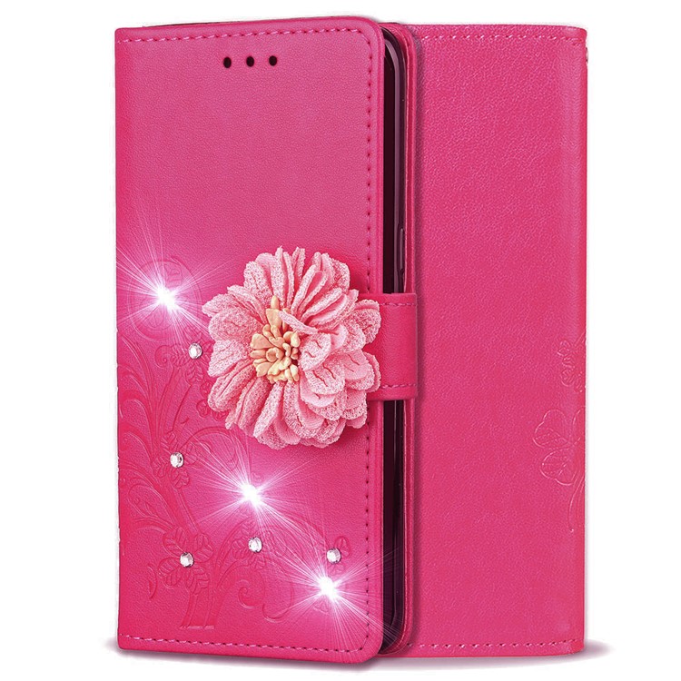 For Xiaomi Redmi Note 6 Pro 3D Flower Leather Phone Casing / Imprint Flower / Rhinestone Decor / Wallet - Rose-2