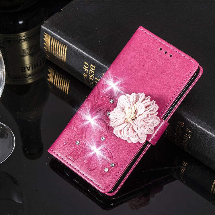 For Xiaomi Redmi Note 6 Pro 3D Flower Leather Phone Casing / Imprint Flower / Rhinestone Decor / Wallet - Rose-8
