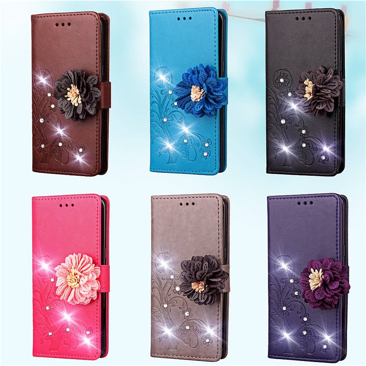 For Xiaomi Redmi Note 6 Pro 3D Flower Leather Phone Casing / Imprint Flower / Rhinestone Decor / Wallet - Rose-9