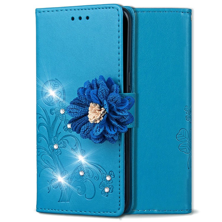 For Xiaomi Redmi Note 6 Pro 3D Flower Leather Mobile Shell / Imprint Flower / Rhinestone Decor / Wallet - Blue-2