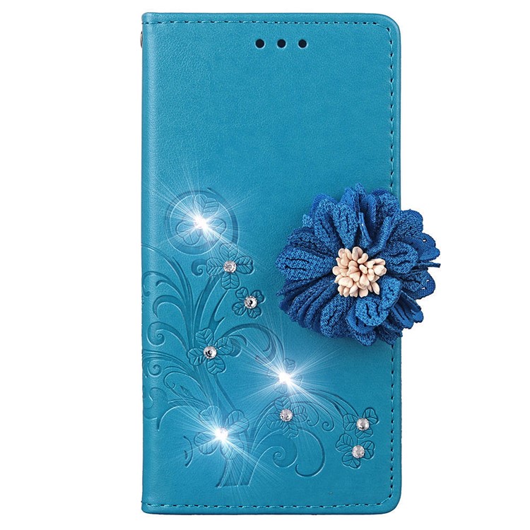 For Xiaomi Redmi Note 6 Pro 3D Flower Leather Mobile Shell / Imprint Flower / Rhinestone Decor / Wallet - Blue-3