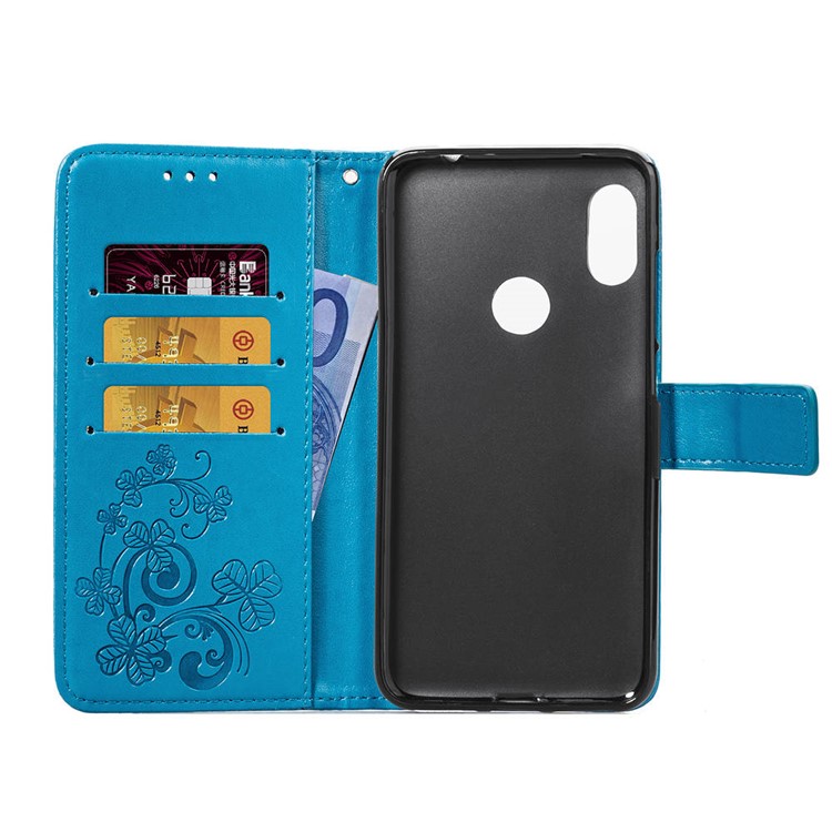 For Xiaomi Redmi Note 6 Pro 3D Flower Leather Mobile Shell / Imprint Flower / Rhinestone Decor / Wallet - Blue-5