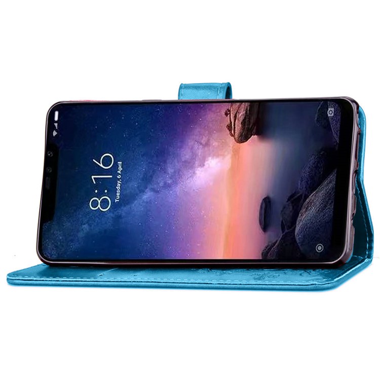 For Xiaomi Redmi Note 6 Pro 3D Flower Leather Mobile Shell / Imprint Flower / Rhinestone Decor / Wallet - Blue-6
