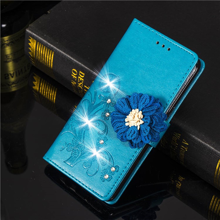 For Xiaomi Redmi Note 6 Pro 3D Flower Leather Mobile Shell / Imprint Flower / Rhinestone Decor / Wallet - Blue-9