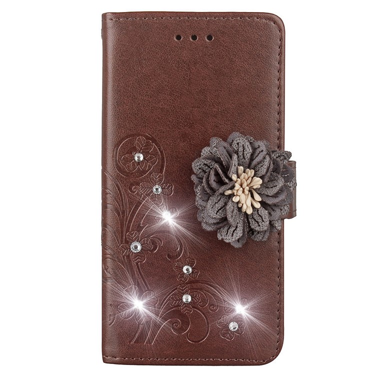 For Xiaomi Redmi Note 6 Pro 3D Flower Leather Cell Phone Case / Imprint Flower / Rhinestone Decor / Wallet - Brown-3