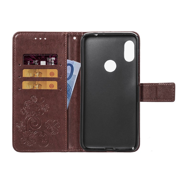 For Xiaomi Redmi Note 6 Pro 3D Flower Leather Cell Phone Case / Imprint Flower / Rhinestone Decor / Wallet - Brown-5