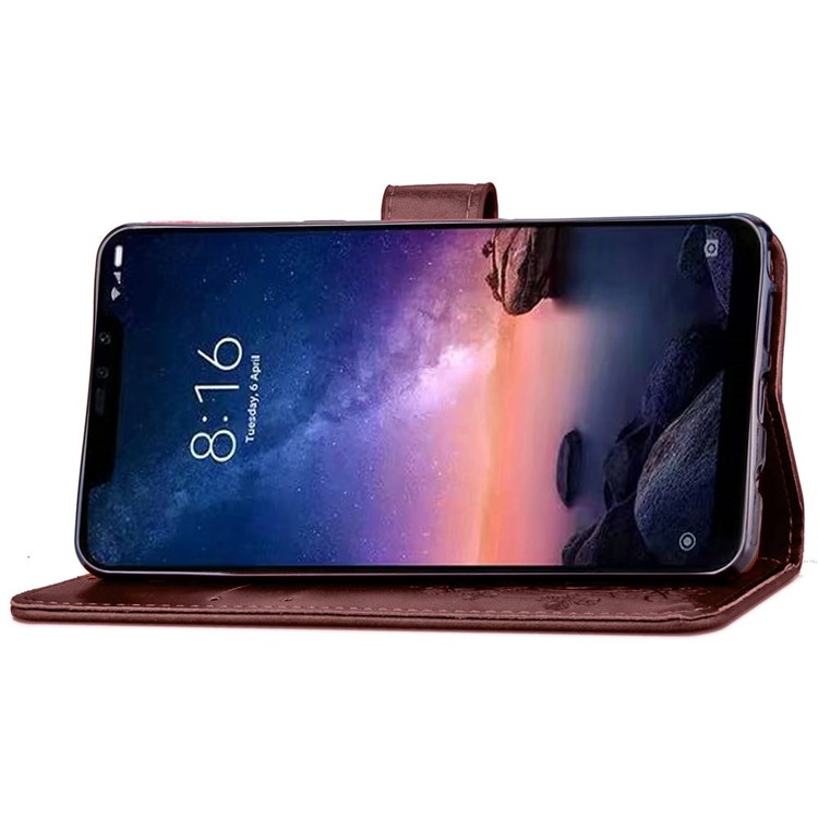 For Xiaomi Redmi Note 6 Pro 3D Flower Leather Cell Phone Case / Imprint Flower / Rhinestone Decor / Wallet - Brown-6