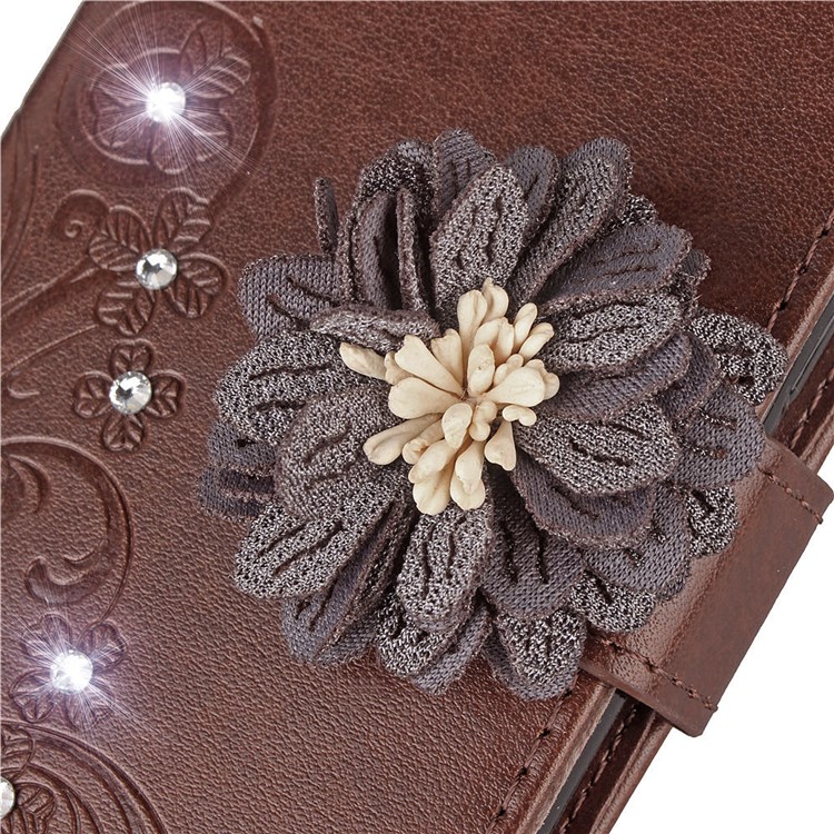 For Xiaomi Redmi Note 6 Pro 3D Flower Leather Cell Phone Case / Imprint Flower / Rhinestone Decor / Wallet - Brown-7