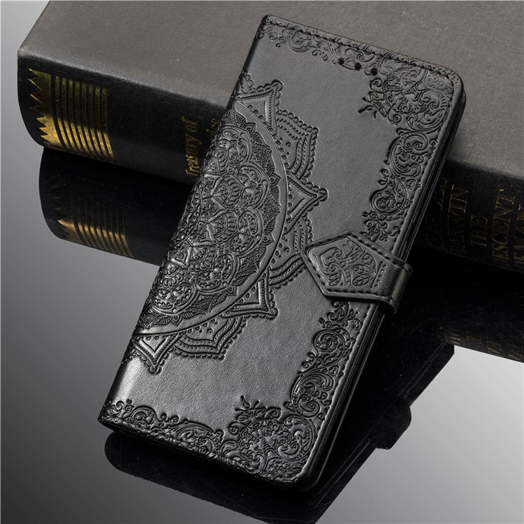 Imprint Mandala Flower Stand 3 Card Slots Leather Case for Xiaomi Pocophone F1 / Poco F1 (India) - Black-10