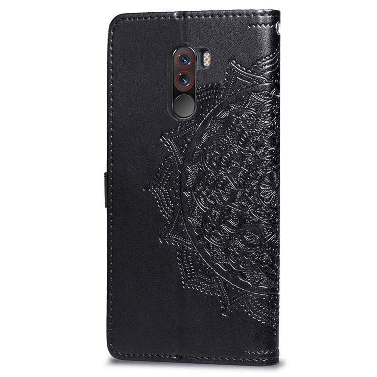 Imprint Mandala Flower Stand 3 Card Slots Leather Case for Xiaomi Pocophone F1 / Poco F1 (India) - Black-4