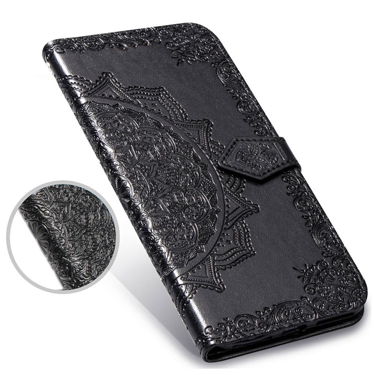 Imprint Mandala Flower Stand 3 Card Slots Leather Case for Xiaomi Pocophone F1 / Poco F1 (India) - Black-7