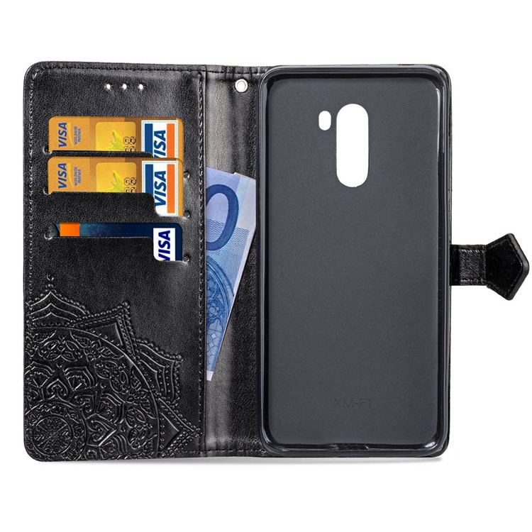 Imprint Mandala Flower Stand 3 Card Slots Leather Case for Xiaomi Pocophone F1 / Poco F1 (India) - Black-8