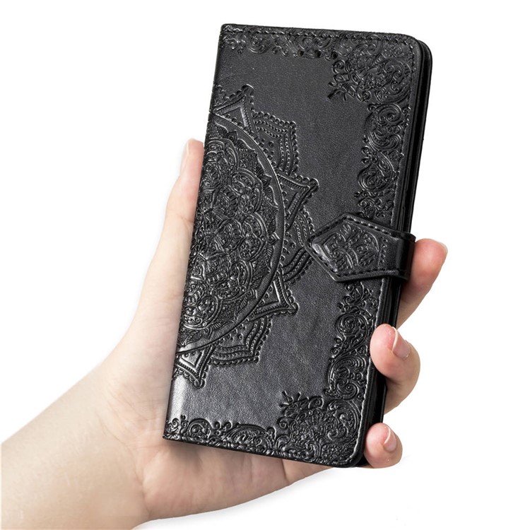 Imprint Mandala Flower Stand 3 Card Slots Leather Case for Xiaomi Pocophone F1 / Poco F1 (India) - Black-9