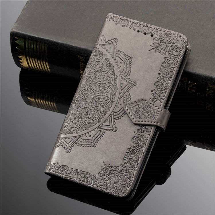 Imprint Mandala Flower Stand 3 Card Slots Leather Cover for Xiaomi Pocophone F1 / Poco F1 (India) - Grey-10