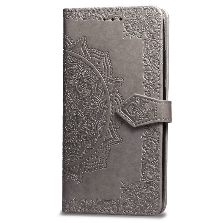 Imprint Mandala Flower Stand 3 Card Slots Leather Cover for Xiaomi Pocophone F1 / Poco F1 (India) - Grey-3
