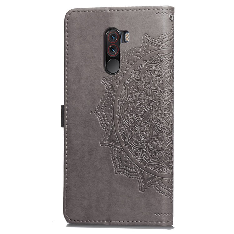 Imprint Mandala Flower Stand 3 Card Slots Leather Cover for Xiaomi Pocophone F1 / Poco F1 (India) - Grey-4