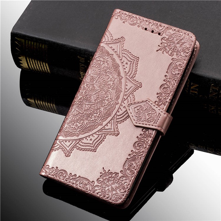Imprint Mandala Flower Stand 3 Card Slots Leather Shell for Xiaomi Pocophone F1 / Poco F1 (India) - Pink-10