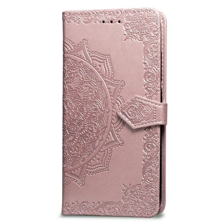 Imprint Mandala Flower Stand 3 Card Slots Leather Shell for Xiaomi Pocophone F1 / Poco F1 (India) - Pink-3