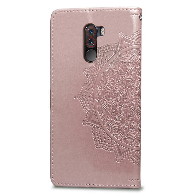 Imprint Mandala Flower Stand 3 Card Slots Leather Shell for Xiaomi Pocophone F1 / Poco F1 (India) - Pink-4