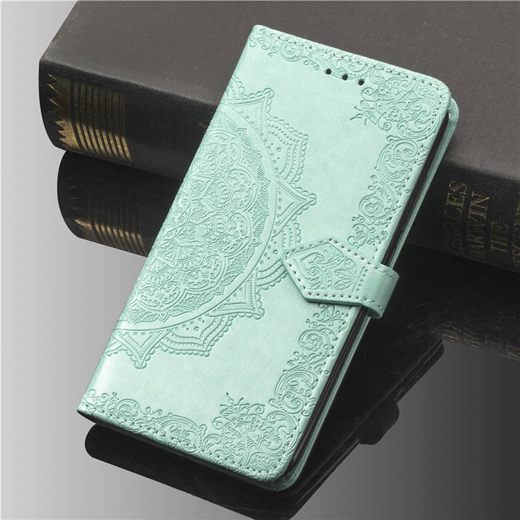 Imprint Mandala Flower Stand 3 Card Slots Leather Casing for Xiaomi Pocophone F1 / Poco F1 (India) - Green-10