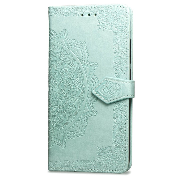 Imprint Mandala Flower Stand 3 Card Slots Leather Casing for Xiaomi Pocophone F1 / Poco F1 (India) - Green-3