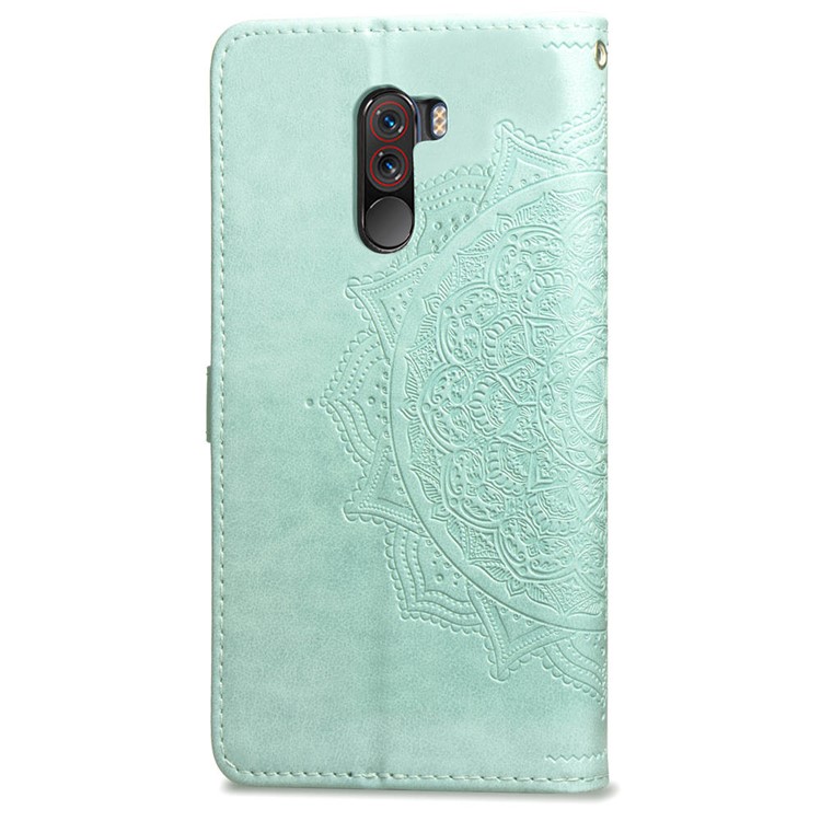 Imprint Mandala Flower Stand 3 Card Slots Leather Casing for Xiaomi Pocophone F1 / Poco F1 (India) - Green-4