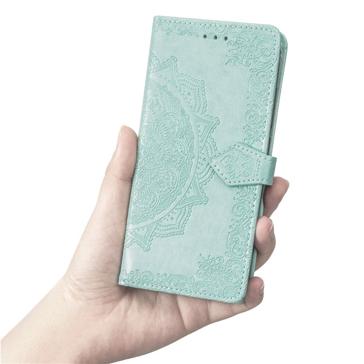 Imprint Mandala Flower Stand 3 Card Slots Leather Casing for Xiaomi Pocophone F1 / Poco F1 (India) - Green-8