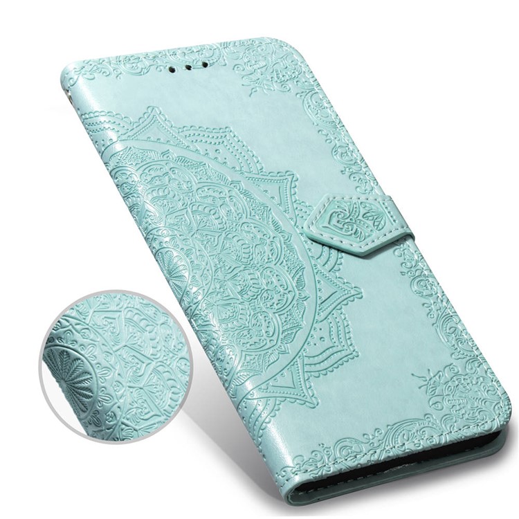Imprint Mandala Flower Stand 3 Card Slots Leather Casing for Xiaomi Pocophone F1 / Poco F1 (India) - Green-9