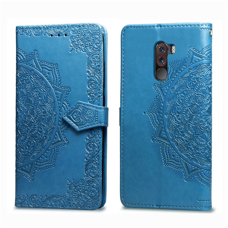 Imprint Mandala Flower Stand Wallet Leather Case for Xiaomi Pocophone F1 / Poco F1 (India) - Blue-2