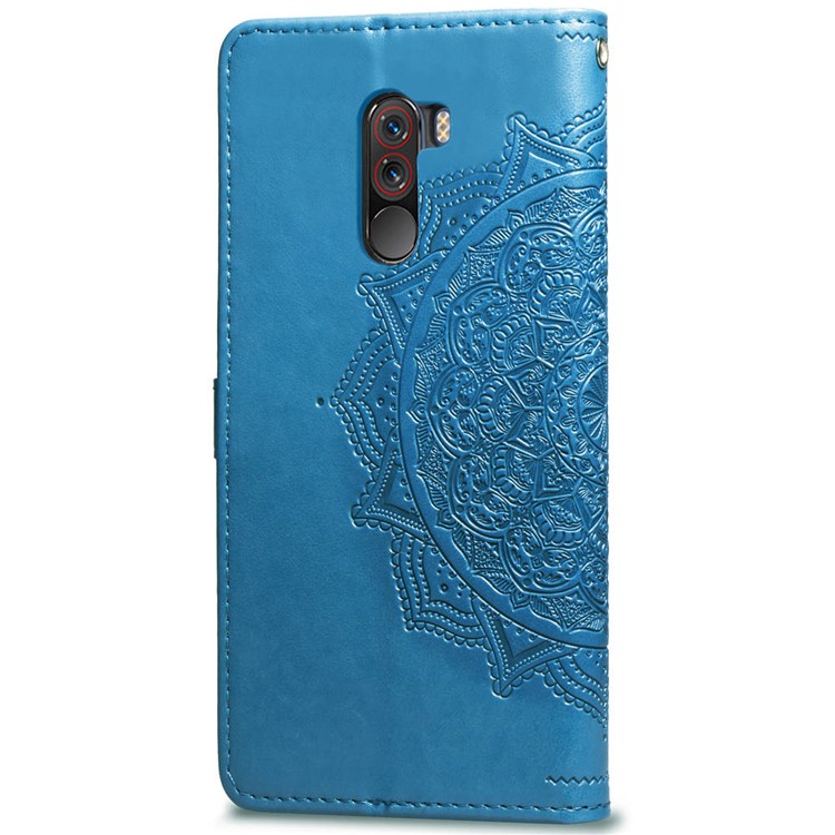 Imprint Mandala Flower Stand Wallet Leather Case for Xiaomi Pocophone F1 / Poco F1 (India) - Blue-4