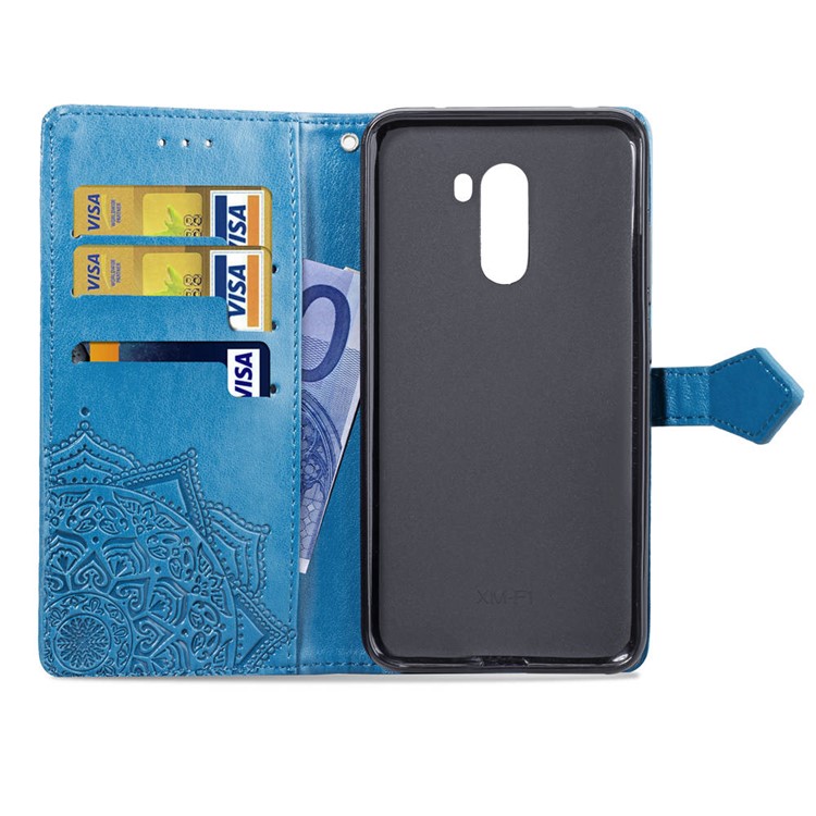 Imprint Mandala Flower Stand Wallet Leather Case for Xiaomi Pocophone F1 / Poco F1 (India) - Blue-5